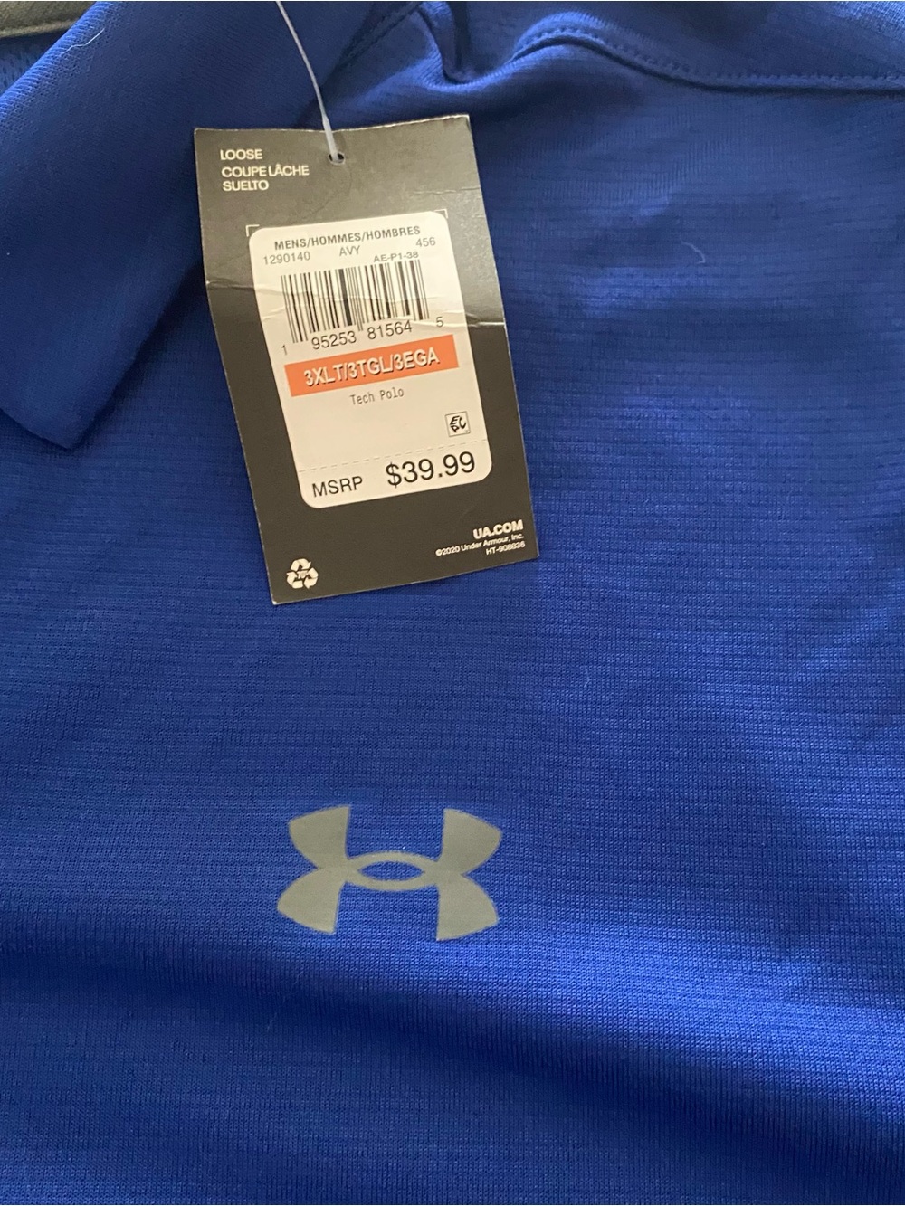 Men’s Under Armour Blue Performance Polo with Grey Trim 3XLT - Picture 2 of 7